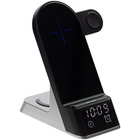 Зарядная станция с часами E-Store для смартфона, часов и наушников, черная