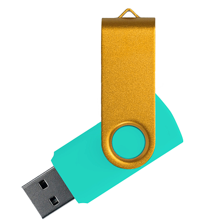 Флеш накопитель USB 2.0 Twister Сolor Mix 16GB, пластик Софт Тач/металл, бирюзовый/желтый
