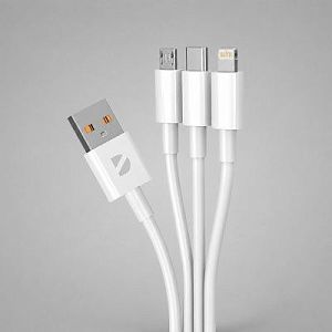 Дата-кабель 3 в 1: micro USB, USB-C, Ligthning, 1.2м, цвет: белый