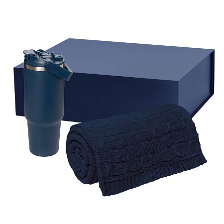 Подарочный набор Montana, синий (плед, термокружка)