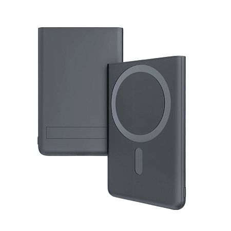 Магнитный внешний аккумулятор Slims с беспроводной зарядкой (15W), 5000 Mah, черный