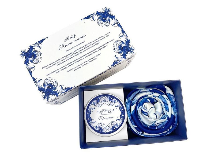 Набор: платок «Гжель» и свеча «Птица счастья»