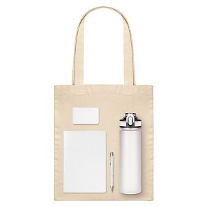 Подарочный набор Велком Пак (Welcome Pack), белый (бутылка, ежедневник, ручка, ЗУ, шоппер)