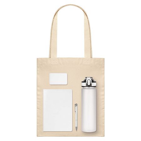 Подарочный набор Велком Пак (Welcome Pack), белый (бутылка, ежедневник, ручка, ЗУ, шоппер)