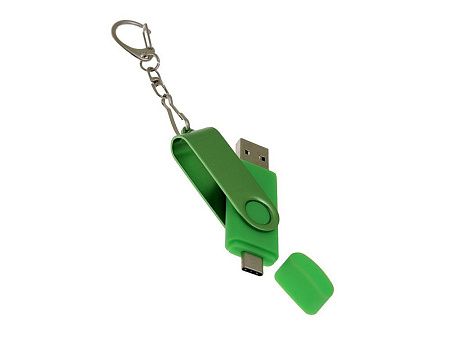 USB 2.0- флешка на 32 Гб с поворотным механизмом и дополнительным разъемом Type-C