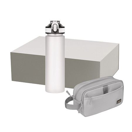 Подарочный набор Boston, Flip, серый (дорожная косметичка, бутылка)