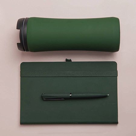 Набор подарочный OFFICEKIT: термос, ежедневник, ручка,  стружка, коробка, зелёный