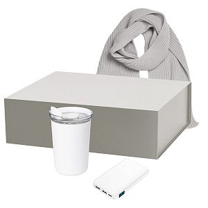 Подарочный набор Strada, Ancor, Forges, белый (термокружка, аккумулятор, шарф)