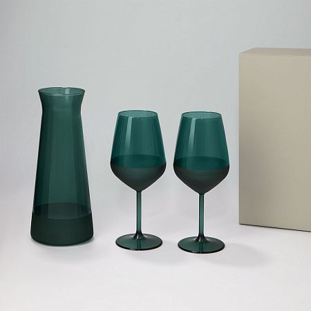 Подарочный набор декантер + 2 бокала для вина Emerald в серой коробке