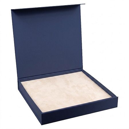 Подарочная коробка, размер 29,7*28,0*4,5 см, Solution Prestige Magnum Linen с магнитным клапаном, темно-синяя,  с кремовым ложементом из EVA