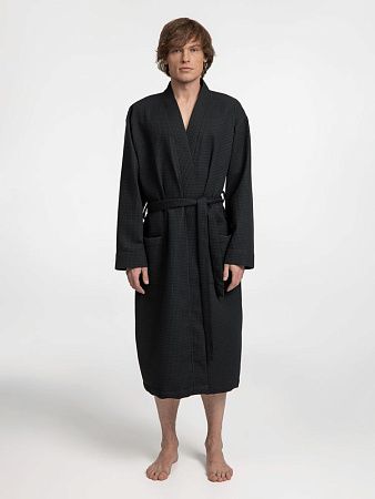Халат вафельный Kimono, черный, размер XL/2XL