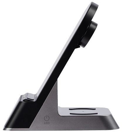 Зарядная станция с часами E-Store для смартфона, часов и наушников, черная