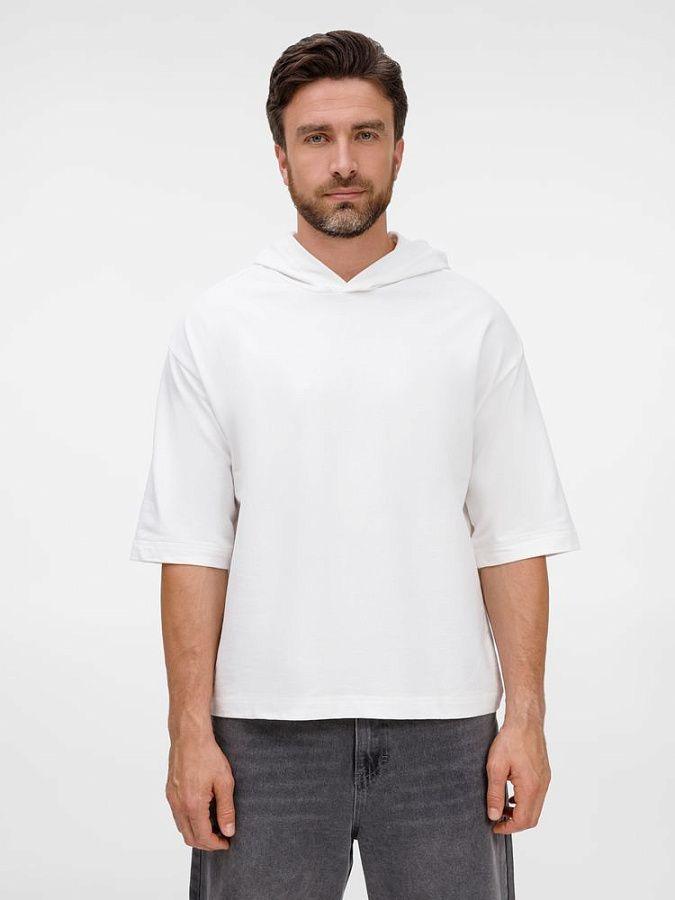 Футболка оверсайз унисекс с капюшоном Neofit, молочно-белая под нанесение