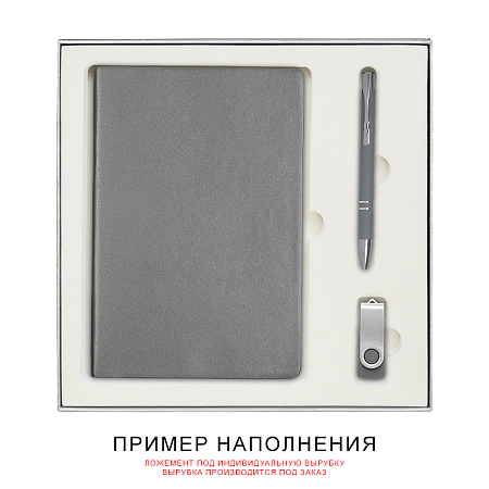 Коробка подарочная Solution Superior Linen под ежедневник, ручку и флешку, серебро, 25,7x25,7 см, бежевый ложемент