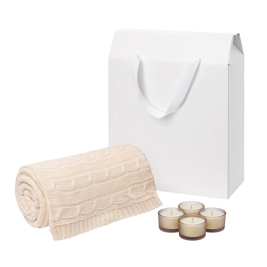 Подарочный набор Сенто (Sento), Фадо (Fado), бежевый (свечи, плед)