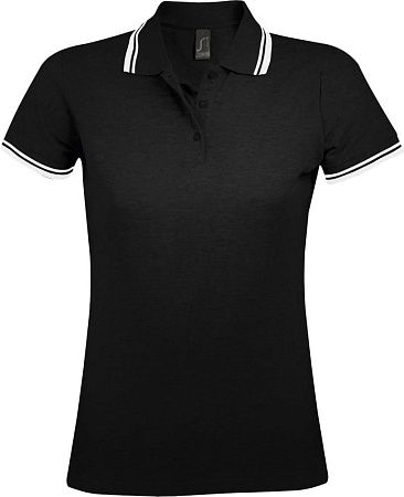 Рубашка поло женская Pasadena Women 200 с контрастной отделкой, черная с белым, размер M