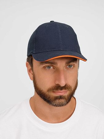 Бейсболка Buffalo, темно-синяя с неоново-оранжевым