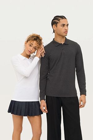 Рубашка поло женская с длинным рукавом Perfect LSL Women, черный меланж, размер M