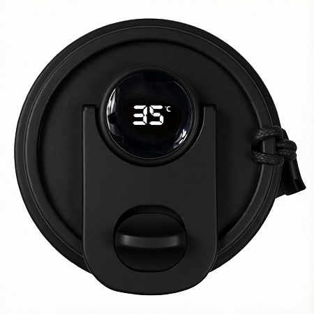 Термокружка Osaka с датчиком температуры, вакуумная, стальная, 410 мл, матовая, черная