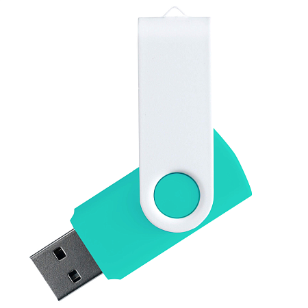 Флеш накопитель USB 2.0 Twister Сolor Mix 16GB, пластик Софт Тач/металл, бирюзовый/белый