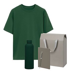 Набор с одеждой RUST (футболка, термобутылка, блокнот, ручка), зеленый/серый, XS/S