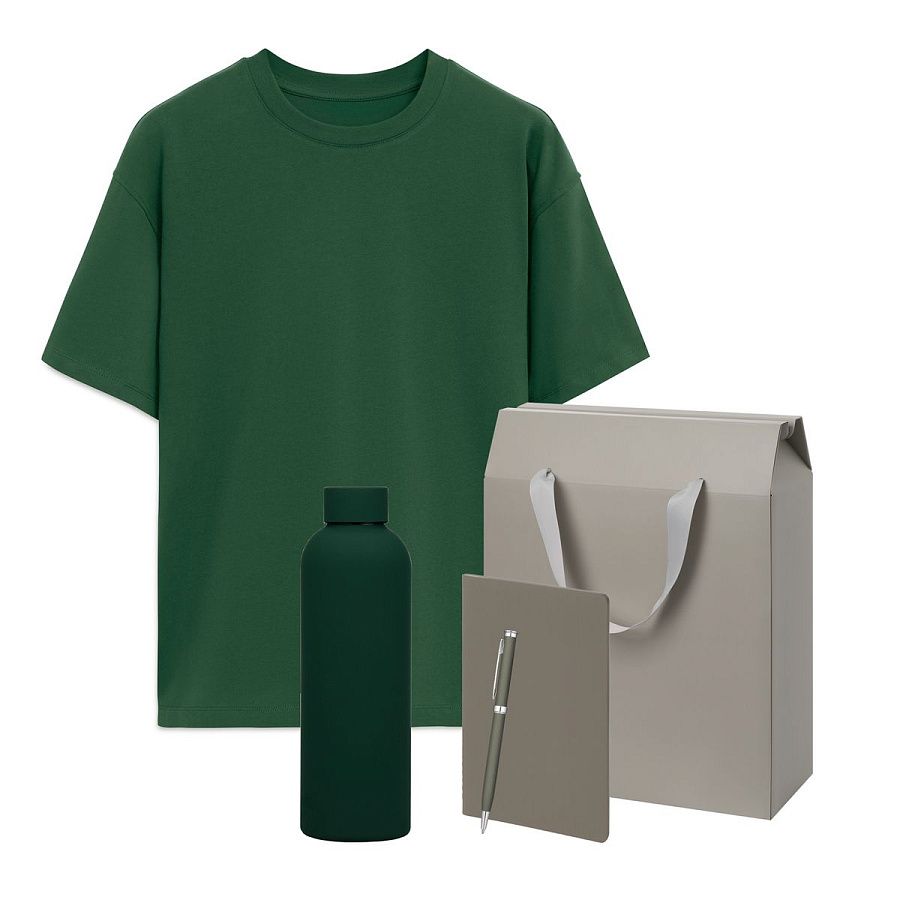 Набор с одеждой RUST (футболка, термобутылка, блокнот, ручка), зеленый/серый, 3XL/4XL