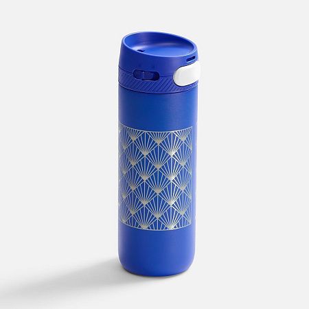 Термостакан X1 с цветной кнопкой, синий с серым