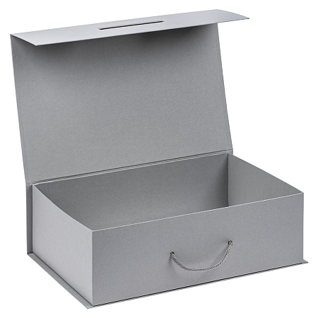 Подарочная коробка, размер 39*26,3*11 см, Solution Prestige Big Case Linen с магнитным клапаном и ручкой , серебристая