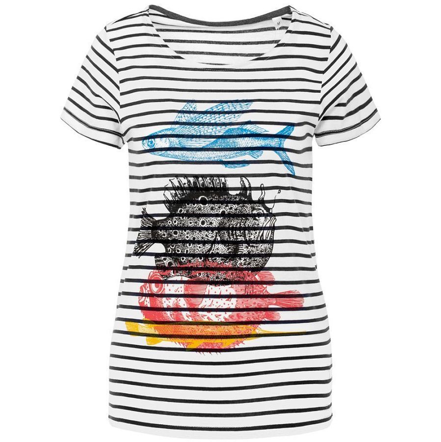 Футболка женская «Морские обитатели», белая с темно-синим, размер S