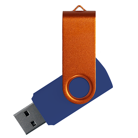 Флеш накопитель USB 2.0 Twister Сolor Mix 16GB, пластик Софт Тач/металл, темно-синий/оранжевый