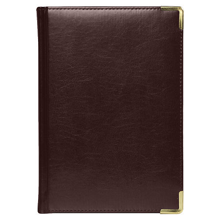 Ежедневник полудатированный Classic Pristine Gold А5, темно-коричневый  с золотом, с металлическими уголками, в твердой обложке с поролоном