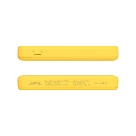 Внешний аккумулятор Ларго PD (Largo PD) 5000mAh с функцией беспроводной зарядки 15W, желтый