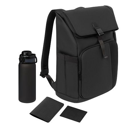 Подарочный набор Grand, черный (обложка на паспорт, картхолдер, бутылка, рюкзак)