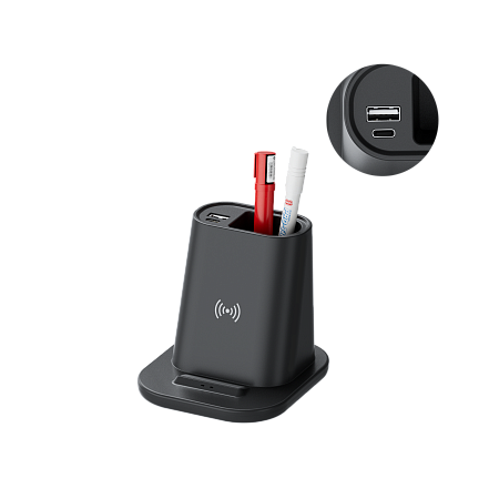 Настольный органайзер  15 Watt Fast Charge   c беспроводной зарядкой, вентилятором и лампой, черный