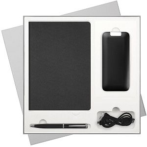 Подарочный набор Moon river, черный (ежедневник, ручка, аккумулятор)