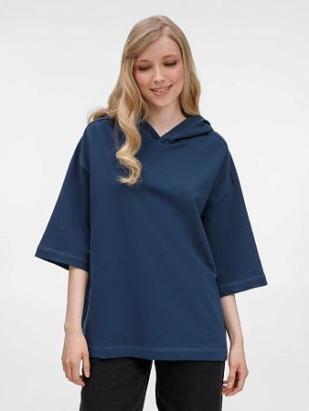 Футболка оверсайз унисекс с капюшоном Neofit, темно-синяя, размер XL/2XL