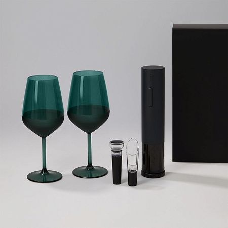 Подарочный набор 2 бокала для вина Emerald + набор для вина Sacramento в черной коробке