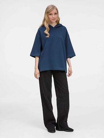 Футболка оверсайз унисекс с капюшоном Neofit, темно-синяя, размер XL/2XL