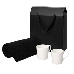Подарочный набор Сиена (Siena), Селла (Cella), черный в коробке-пакете (две фарфоровых кружки, плед)