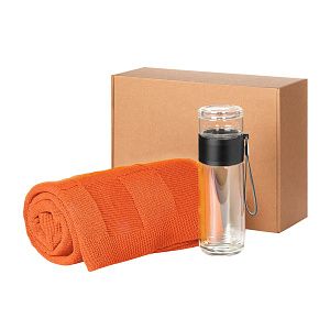 Подарочный набор Терсо (Terso), Селла (Cella), оранжевый (плед, термобутылка)