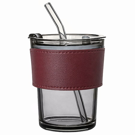 Стакан стеклянный с трубочкой и капхолдером Karamel, золотой