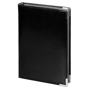 Ежедневник полудатированный Classic Pristine Silver А5, черный с серебром, с металлическими уголками, в твердой обложке с поролоном
