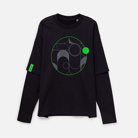 Футболка оверсайз с двойным рукавом Kosmos, черная, размер M/L