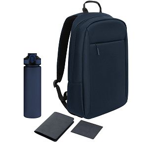 Подарочный набор Sirius, синий (обложка на паспорт, картхолдер, бутылка, рюкзак)