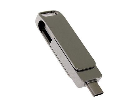 USB 2.0- флешка на 128 Гб с поворотным механизмом и дополнительным разъемом Type-C