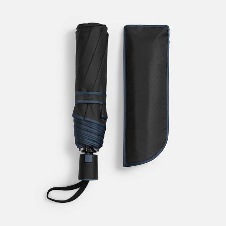 Зонт складной Edgeline, черный с синим