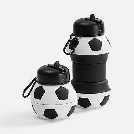 Складная бутылка для воды Football Flex, белая с черным