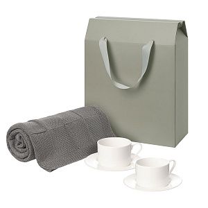 Подарочный набор Mokko, Сella, серый в коробке-пакете (две чайных пары, плед)