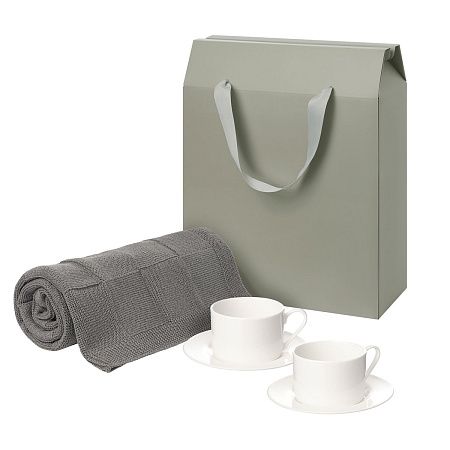 Подарочный набор Mokko, Сella, серый в коробке-пакете (две чайных пары, плед)