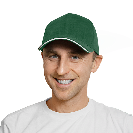 Кепка 5- панельная Salerno Heavy 350,  c белым сендвичем, темно-зеленая
